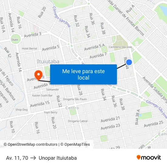 Av. 11, 70 to Unopar Ituiutaba map