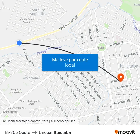 Br-365 Oeste to Unopar Ituiutaba map