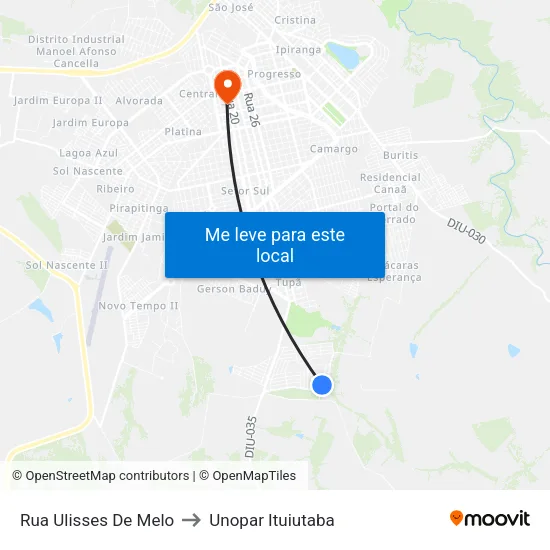 Rua Ulisses De Melo to Unopar Ituiutaba map
