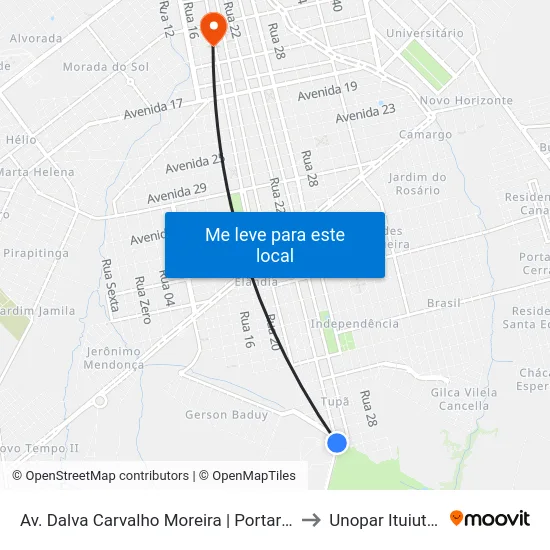 Av. Dalva Carvalho Moreira | Portaria Ufu to Unopar Ituiutaba map