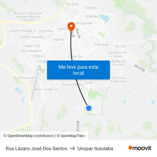 Rua Lázaro José Dos Santos to Unopar Ituiutaba map