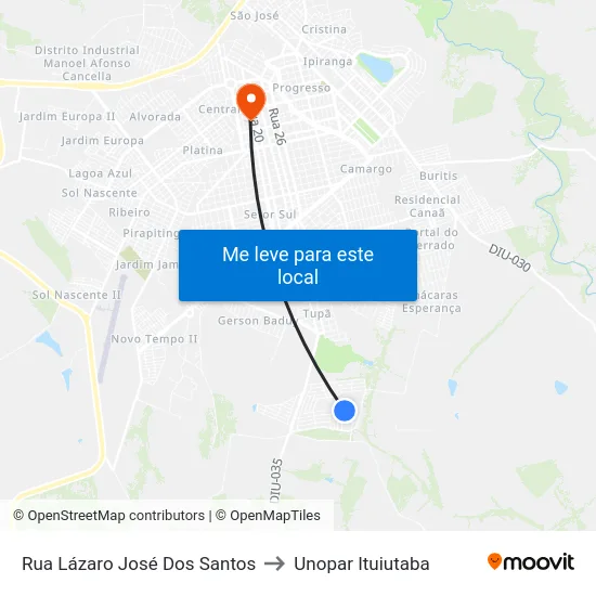 Rua Lázaro José Dos Santos to Unopar Ituiutaba map