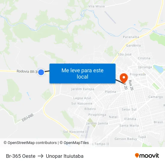 Br-365 Oeste to Unopar Ituiutaba map