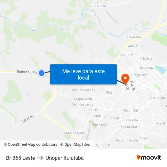 Br-365 Leste to Unopar Ituiutaba map