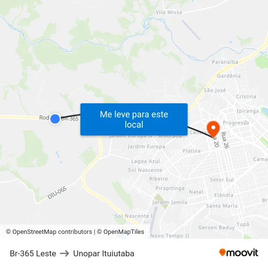 Br-365 Leste to Unopar Ituiutaba map