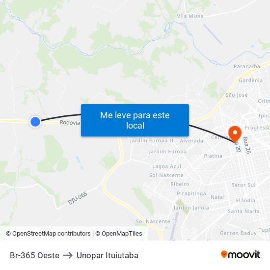 Br-365 Oeste to Unopar Ituiutaba map