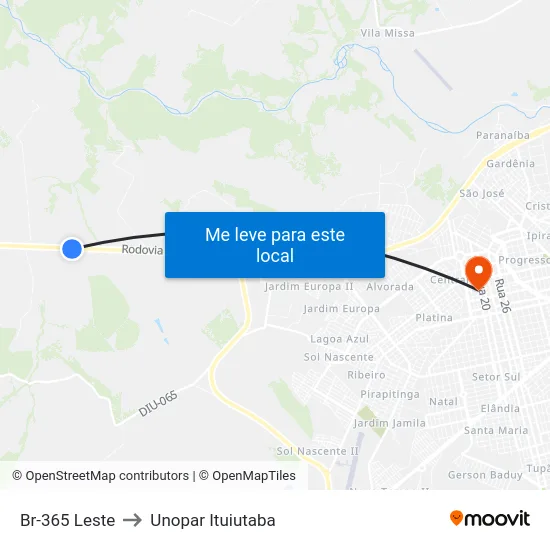 Br-365 Leste to Unopar Ituiutaba map