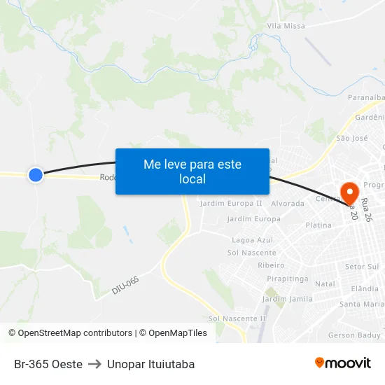 Br-365 Oeste to Unopar Ituiutaba map