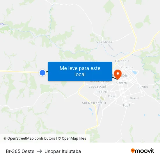 Br-365 Oeste to Unopar Ituiutaba map