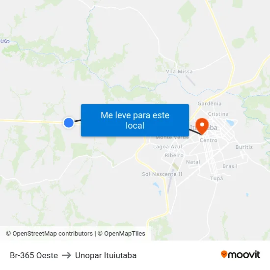 Br-365 Oeste to Unopar Ituiutaba map