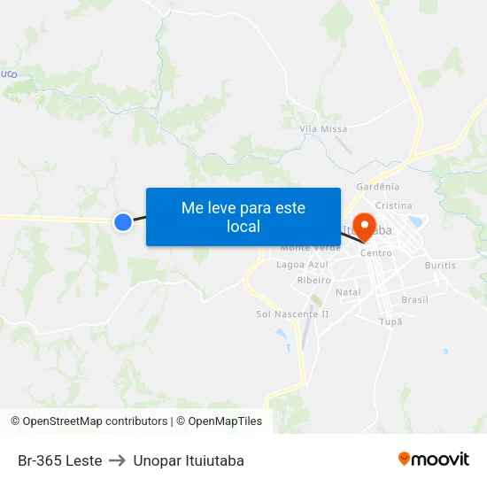 Br-365 Leste to Unopar Ituiutaba map