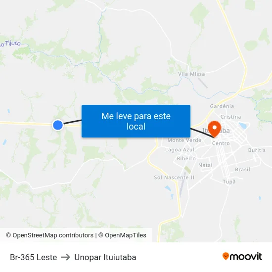 Br-365 Leste to Unopar Ituiutaba map