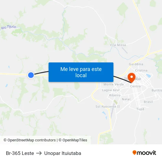 Br-365 Leste to Unopar Ituiutaba map