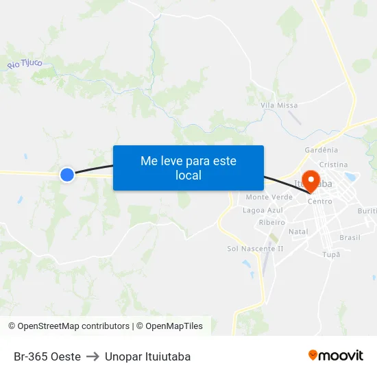 Br-365 Oeste to Unopar Ituiutaba map