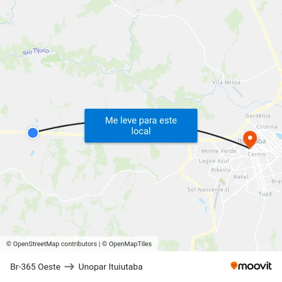 Br-365 Oeste to Unopar Ituiutaba map