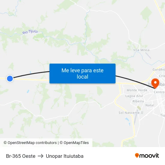 Br-365 Oeste to Unopar Ituiutaba map
