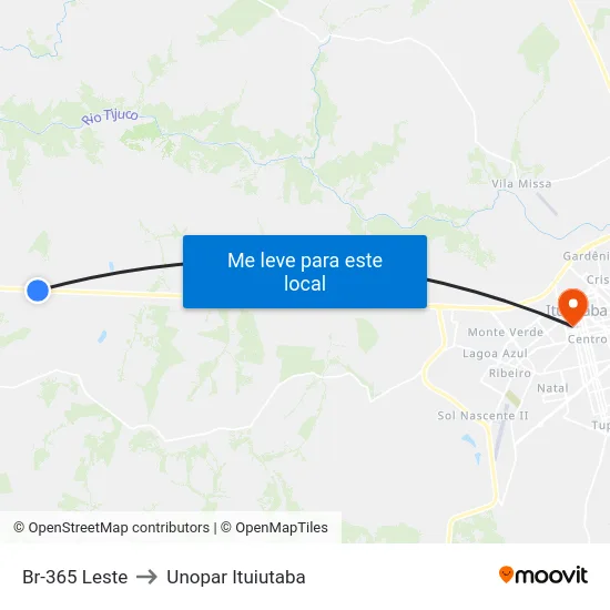 Br-365 Leste to Unopar Ituiutaba map