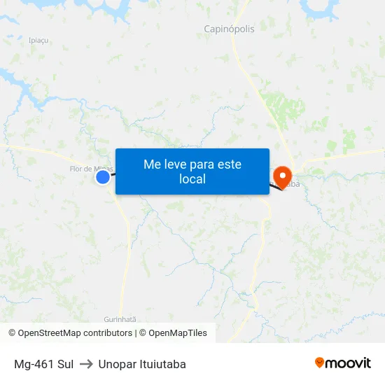 Mg-461 Sul to Unopar Ituiutaba map