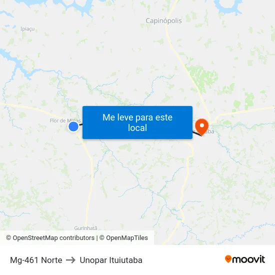 Mg-461 Norte to Unopar Ituiutaba map