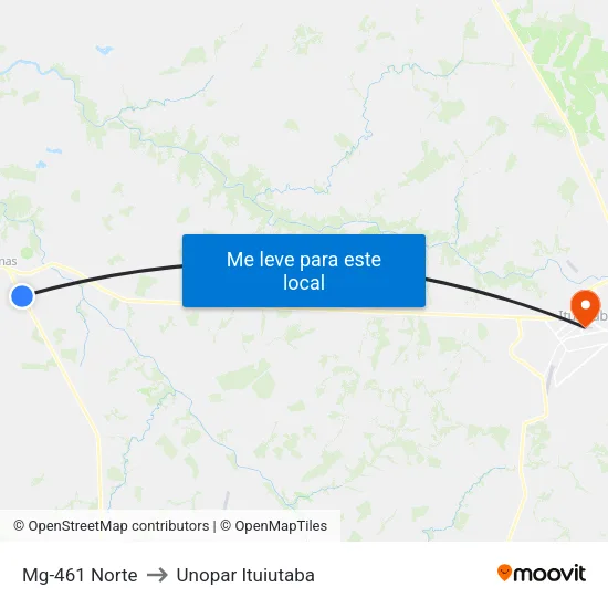 Mg-461 Norte to Unopar Ituiutaba map