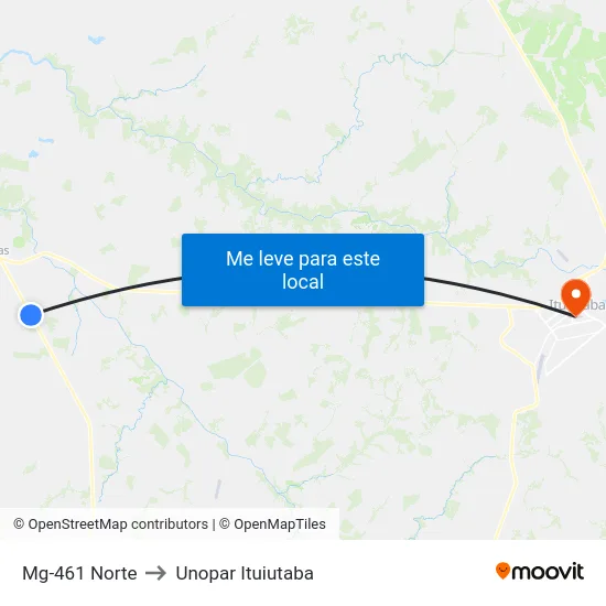Mg-461 Norte to Unopar Ituiutaba map