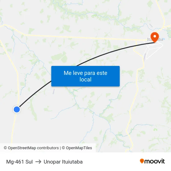 Mg-461 Sul to Unopar Ituiutaba map