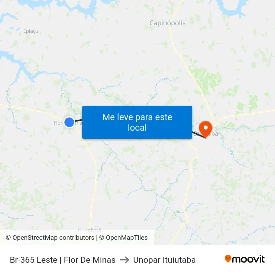 Br-365 Leste | Flor De Minas to Unopar Ituiutaba map
