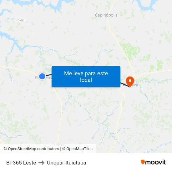 Br-365 Leste to Unopar Ituiutaba map