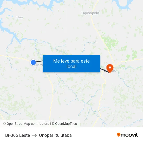 Br-365 Leste to Unopar Ituiutaba map