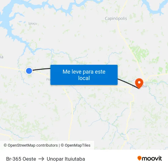 Br-365 Oeste to Unopar Ituiutaba map