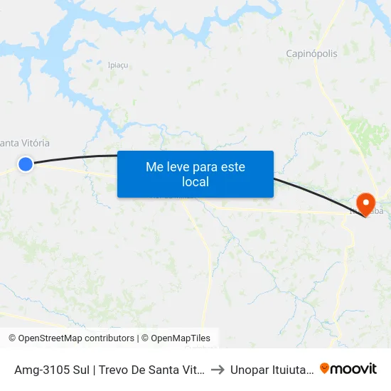 Amg-3105 Sul | Trevo De Santa Vitória to Unopar Ituiutaba map