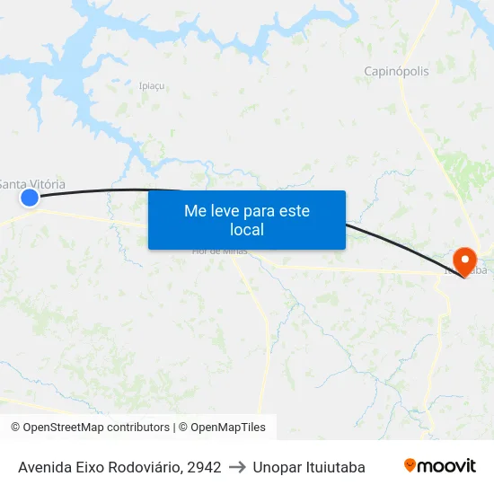 Avenida Eixo Rodoviário, 2942 to Unopar Ituiutaba map