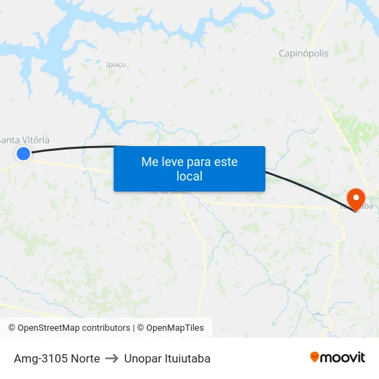 Amg-3105 Norte to Unopar Ituiutaba map