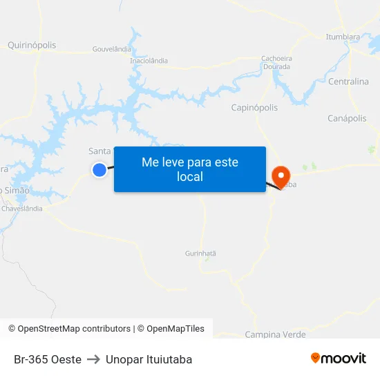Br-365 Oeste to Unopar Ituiutaba map
