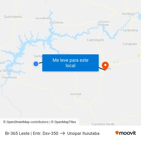 Br-365 Leste | Entr. Dsv-350 to Unopar Ituiutaba map