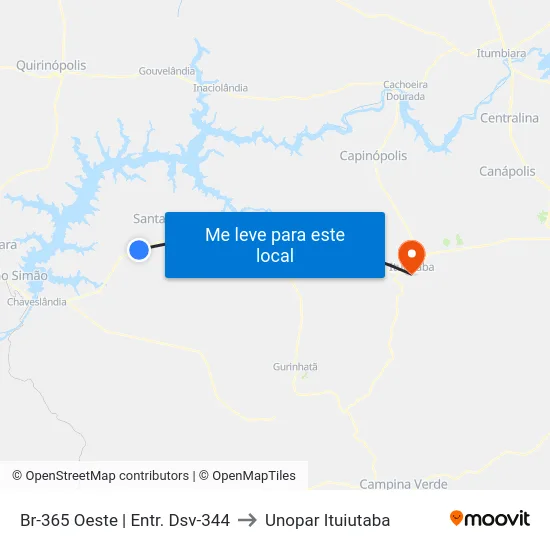 Br-365 Oeste | Entr. Dsv-344 to Unopar Ituiutaba map