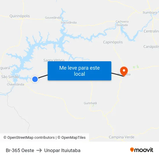 Br-365 Oeste to Unopar Ituiutaba map