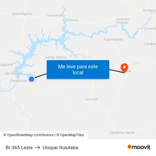 Br-365 Leste to Unopar Ituiutaba map