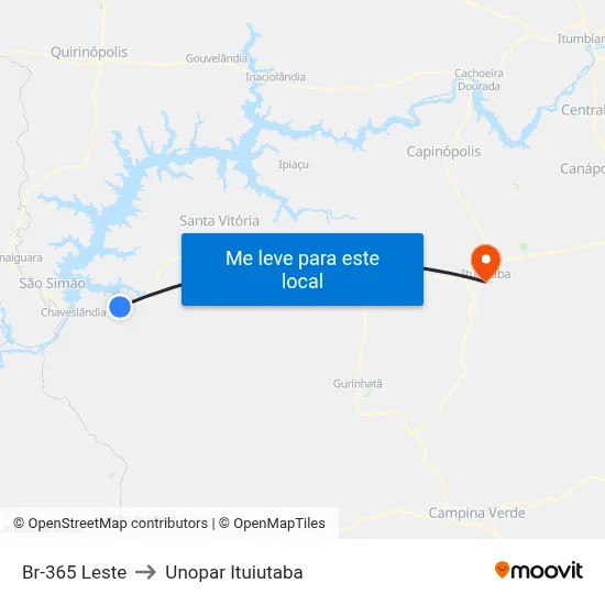 Br-365 Leste to Unopar Ituiutaba map