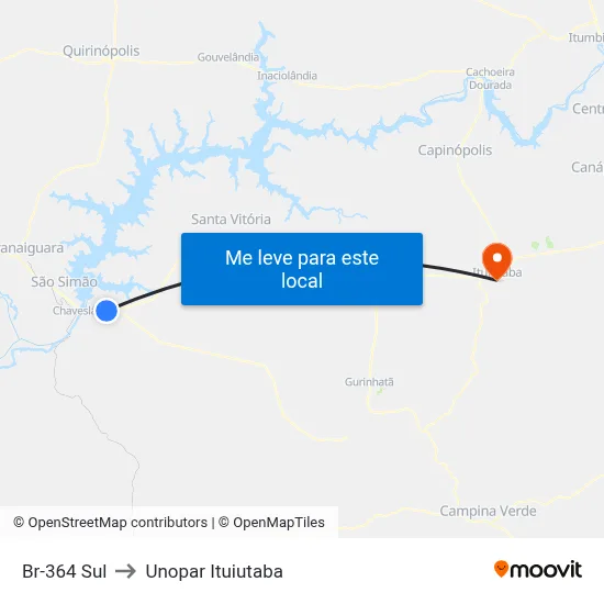 Br-364 Sul to Unopar Ituiutaba map