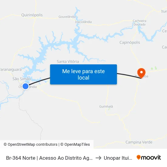 Br-364 Norte | Acesso Ao Distrito Agroindustrial to Unopar Ituiutaba map