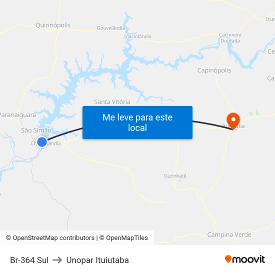 Br-364 Sul to Unopar Ituiutaba map