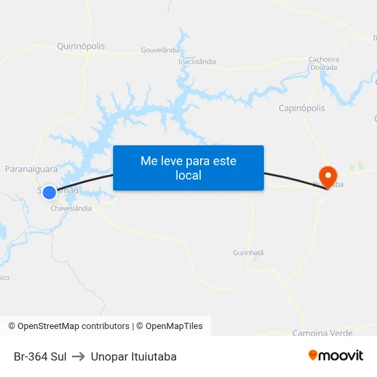 Br-364 Sul to Unopar Ituiutaba map