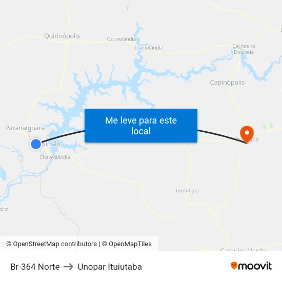 Br-364 Norte to Unopar Ituiutaba map