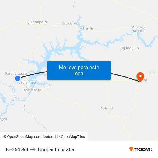 Br-364 Sul to Unopar Ituiutaba map