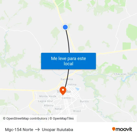 Mgc-154 Norte to Unopar Ituiutaba map