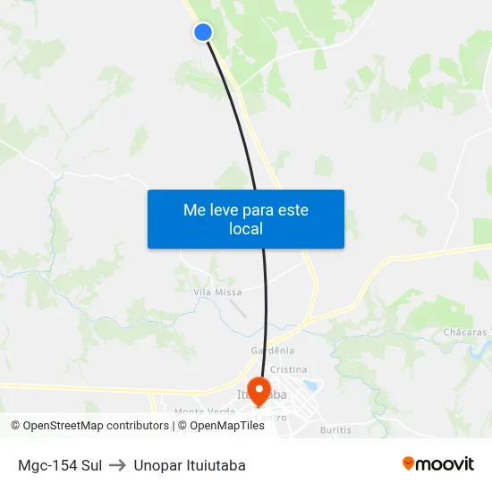 Mgc-154 Sul to Unopar Ituiutaba map
