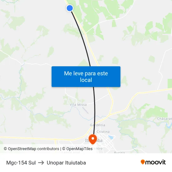 Mgc-154 Sul to Unopar Ituiutaba map