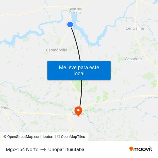 Mgc-154 Norte to Unopar Ituiutaba map