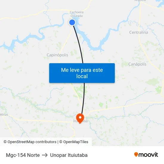 Mgc-154 Norte to Unopar Ituiutaba map